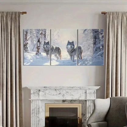 3pcs Winter Wolves Snowy Forest Majestic Wall Art Set Canvas Framed 40x60cm - High Quality Print 100% Australian Made Wall Canvas Ready to Hang - Bella Home Decor