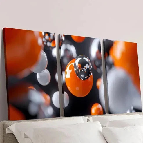 3pcs Orange White Black Balls Reflective  Wall Art Set Canvas Unframed - High Quality Print 100% Australian Made Wall Canvas