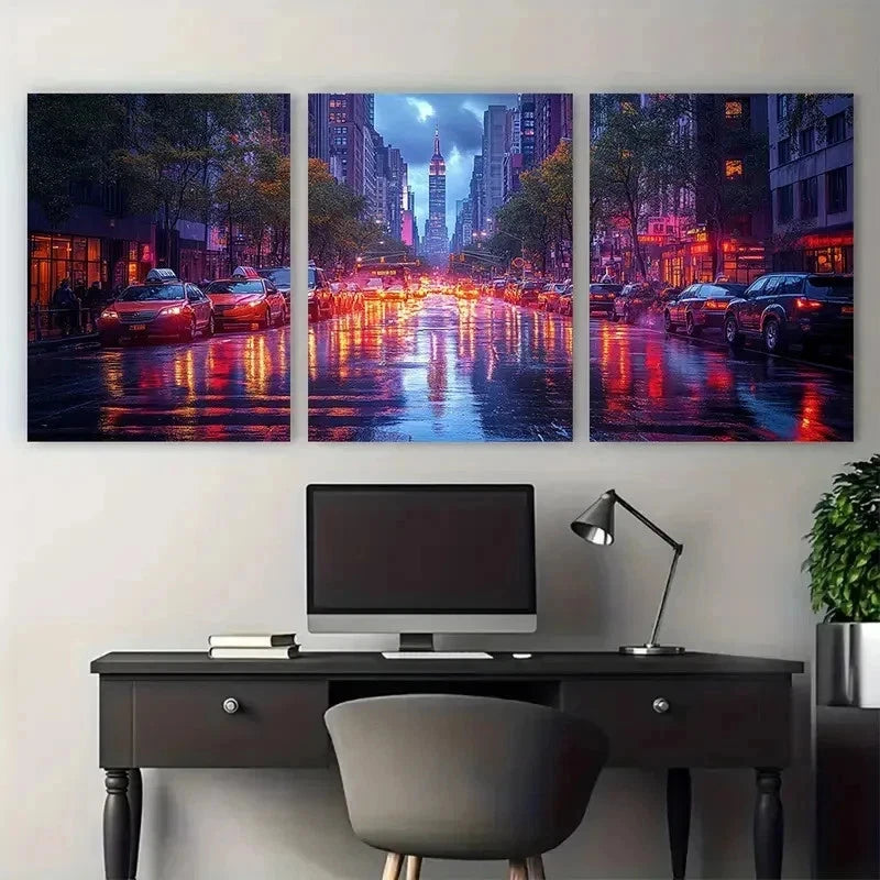 3pcs Urban NYC Street Scene Dark Perfect Wall Art Set Canvas Framed 50x70cm - High Quality Print 100% Australian Made Wall Canvas Ready to Hang
