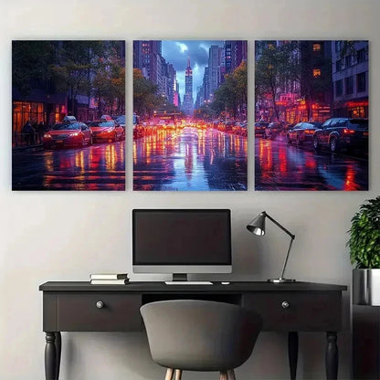 3pcs Urban NYC Street Scene Dark Perfect Wall Art Set Canvas Framed 50x70cm - High Quality Print 100% Australian Made Wall Canvas Ready to Hang