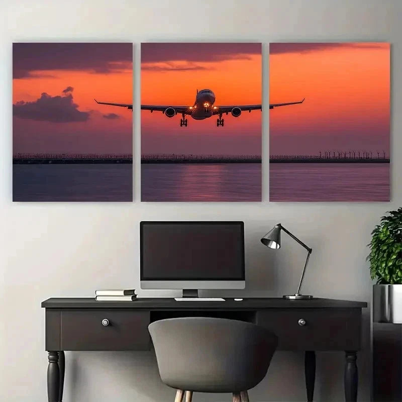 3pcs Dusk Flight The Sea Sunset Soar Prefect Wall Art Set Canvas Framed 50x70cm - High Quality Print 100% Australian Made Wall Canvas Ready to Hang - Bella Home Decor