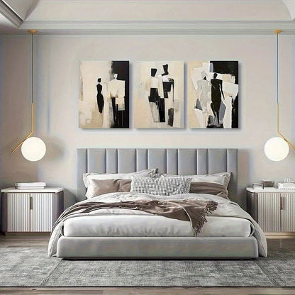 Modern bedroom with abstract art above a bed