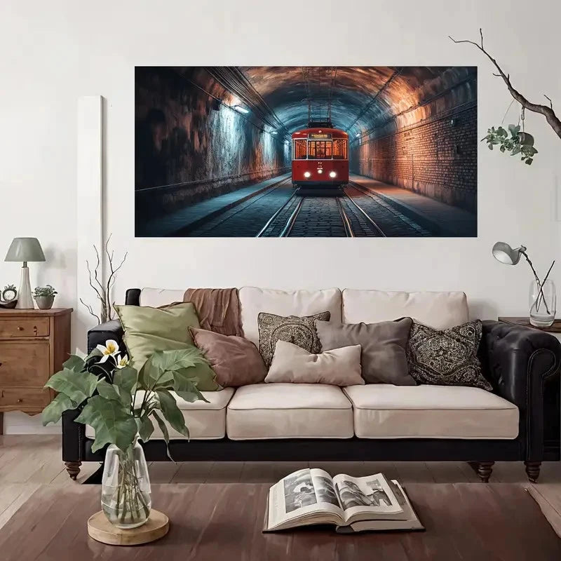 Vintage Train Tunnel Wall Art Canvas Office Home Room Framed 120x60cm