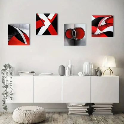4pcs Black Minimalist Block Linest Wall Art Canvas Framed