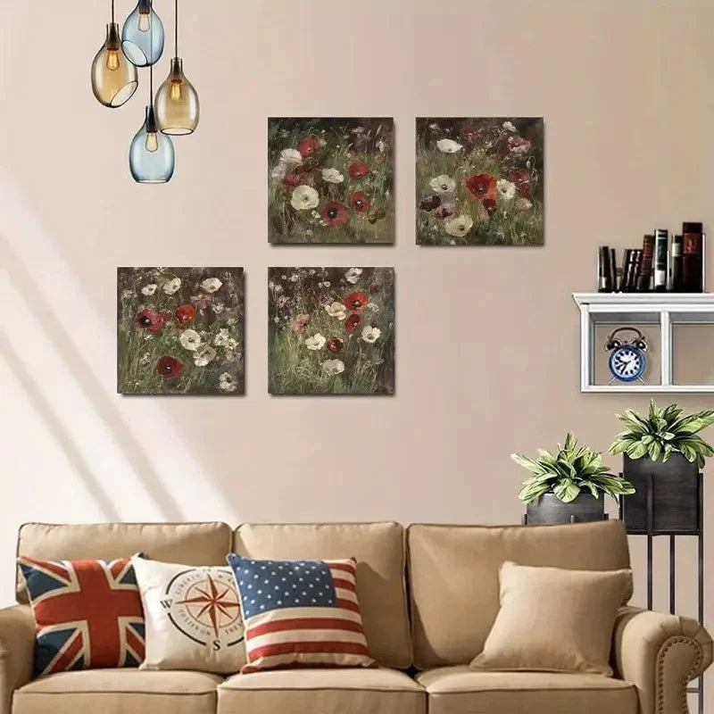 4pcs Elegant Flora Charming Floral theme  Wall Art Canvas Framed