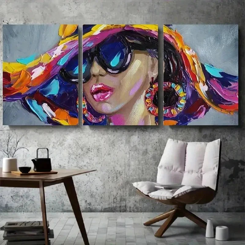 3pcs Colorful Hat & Fashion Glasses Wall Art Set Canvas Framed 40x60cm - High Quality Print 100% Australian Made Wall Canvas Ready to Hang - Bella Home Decor
