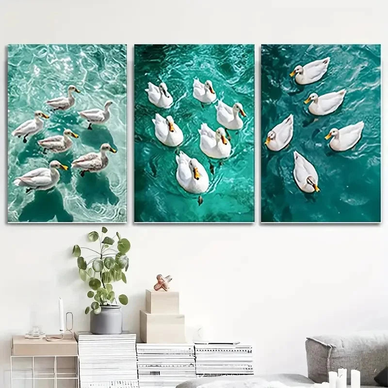 3pcs Cute Ducks Swimming in Crystal  Wall Art Canvas Framed 40x60cm - High Quality Print 100% Australian Made Wall Canvas Ready to Hang - Bella Home Decor