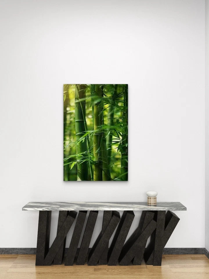 Sunlit Bamboo Forest Metal Print Ready to Hang