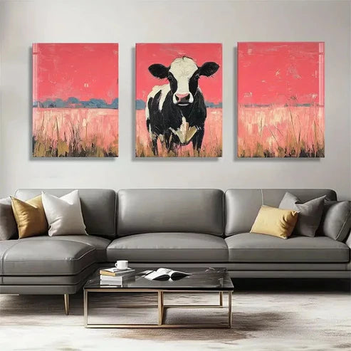 3pcs Abstract Black and White Cow Perfect Wall Art Canvas Unframed - High Quality Print 100% Australian Made Wall Canvas - Bella Home Decor