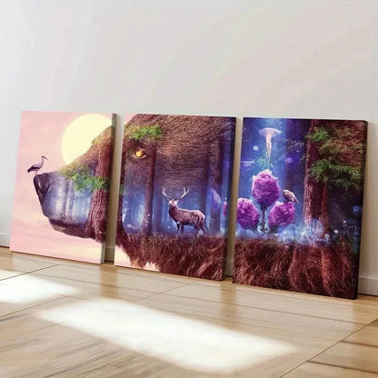 3pcs Abstract Aesthetic Animal Wolf Deer & Trees Wall Art Set Canvas Framed 40x60cm - High Quality Print 100% Australian Made Wall Canvas Ready to Hang - Bella Home Decor