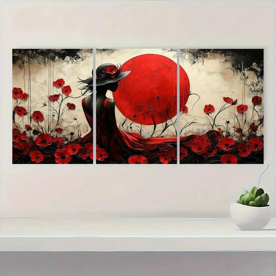 3pcs Mythical Woman in Red Dress Metal Print Ready to Hang Art
