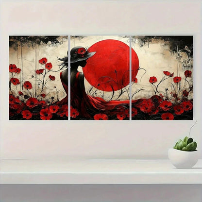 3pcs Mythical Woman in Red Dress Metal Print Ready to Hang Art