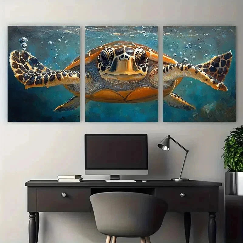 3pcs Turtle Original Decoration Perfect Wall Art Set Canvas Framed 50x70cm - High Quality Print 100% Australian Made Wall Canvas Ready to Hang