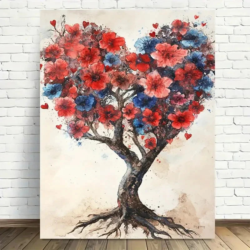 Beautiful Romantic Heart Tree Vibrant Red Painting 40x60cm Metal Print Ready to Hang - Bella Home Decor