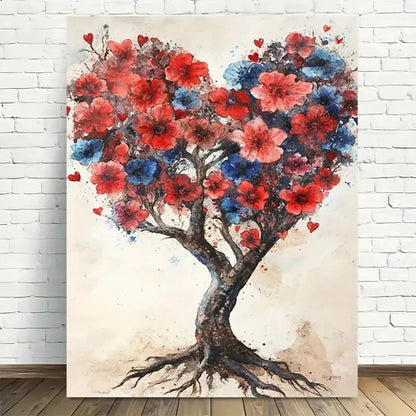 Beautiful Romantic Heart Tree Vibrant Red Painting 40x60cm Metal Print Ready to Hang - Bella Home Decor