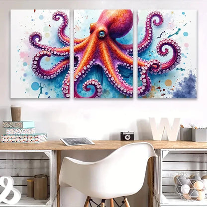 3pcs Octopus Watercolor Scene Wall Art Set Canvas Framed 60x90cm - High Quality Print 100% Australian Made Wall Canvas Ready to Hang