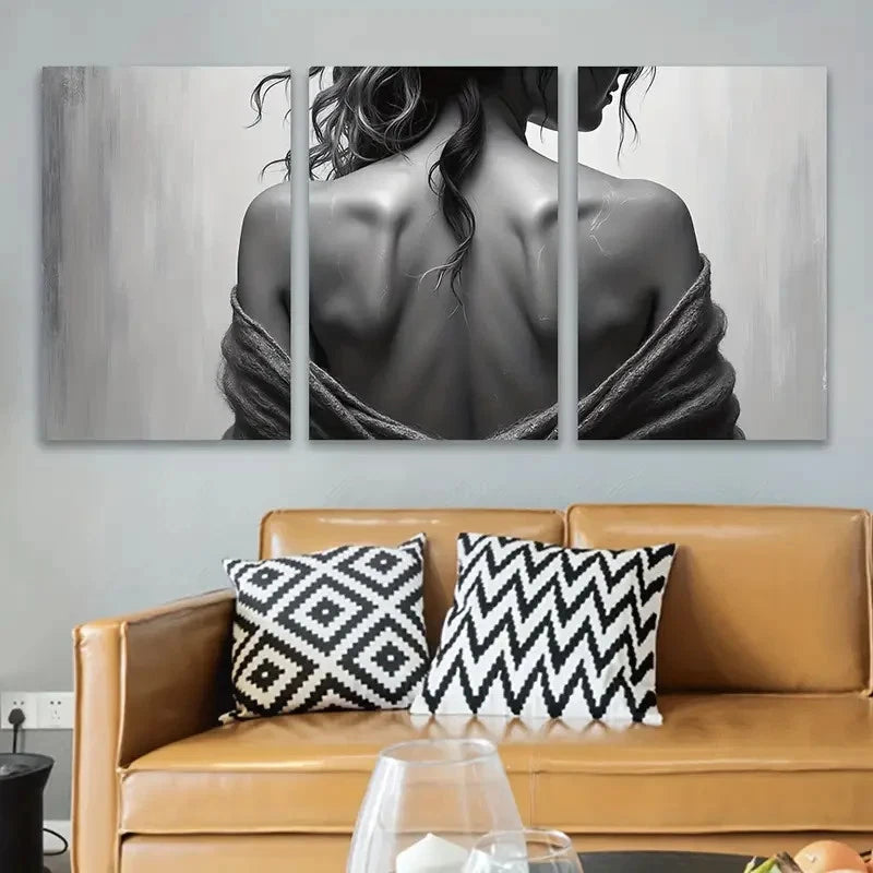 3pcs Elegant Woman With Waves Wall Art Set Canvas Framed 50x70cm - High Quality Print 100% Australian Made Wall Canvas Ready to Hang