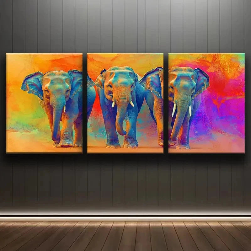 3pcs Three Elephants Family Wall Art Set Canvas Framed 40x60cm - High Quality Print 100% Australian Made Wall Canvas Ready to Hang