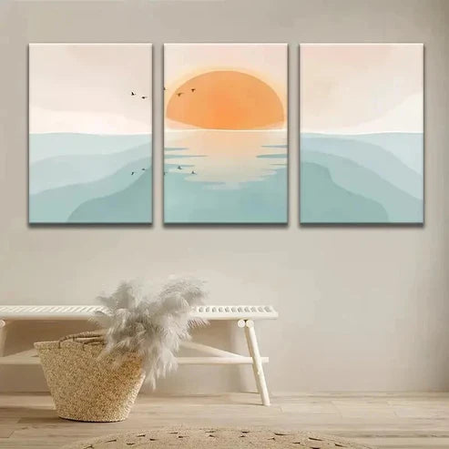 3pcs Sunset Ocean Waves with Birds  Art Set Canvas Unframed - High Quality Print 100% Australian Made Wall Canvas