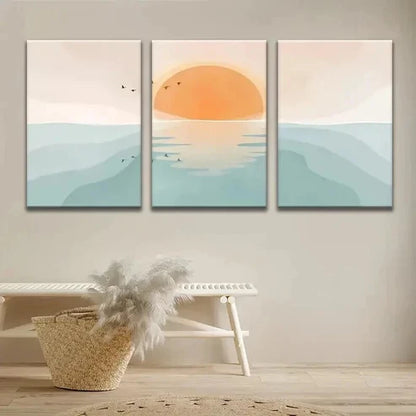 3pcs Sunset Ocean Waves with Birds  Art Set Canvas Unframed - High Quality Print 100% Australian Made Wall Canvas