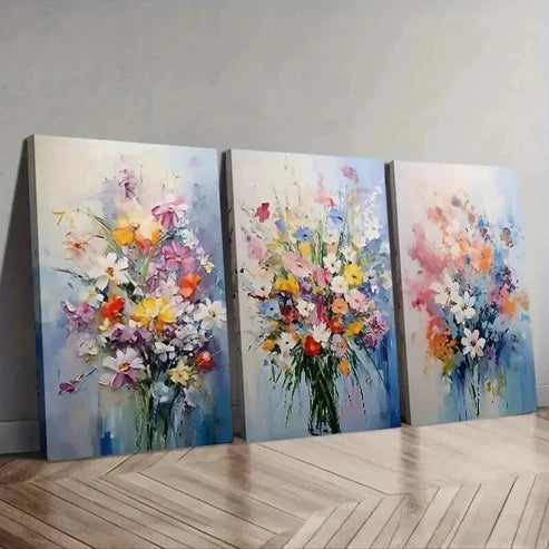 3pcs Abstract Colorful Small Flowers Decoration Wall Art Set Canvas Unframed - High Quality Print 100% Australian Made Wall Canvas