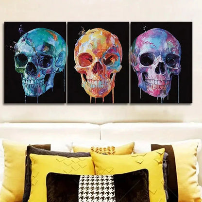 3pcs Modern Skull Paintings Contemporary Metal Print Ready to Hang Art