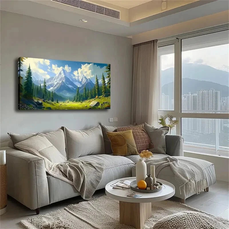 Abstract Snow Mountain Lands Wall Art Canvas Office Home Room Framed 120x60cm - Bella Home Decor