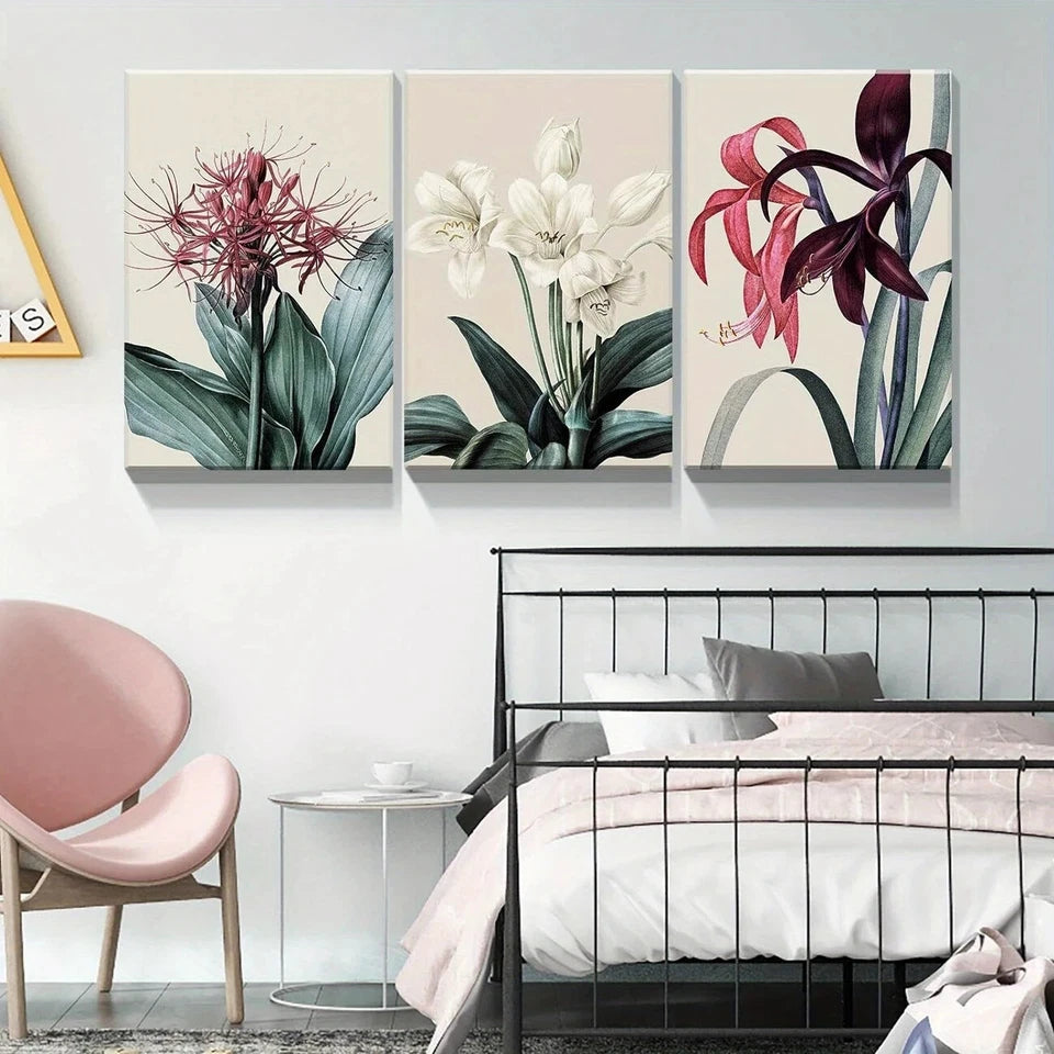 3pcs Botanical Flower Vibrant Elegant Metal Print Ready to Hang Art