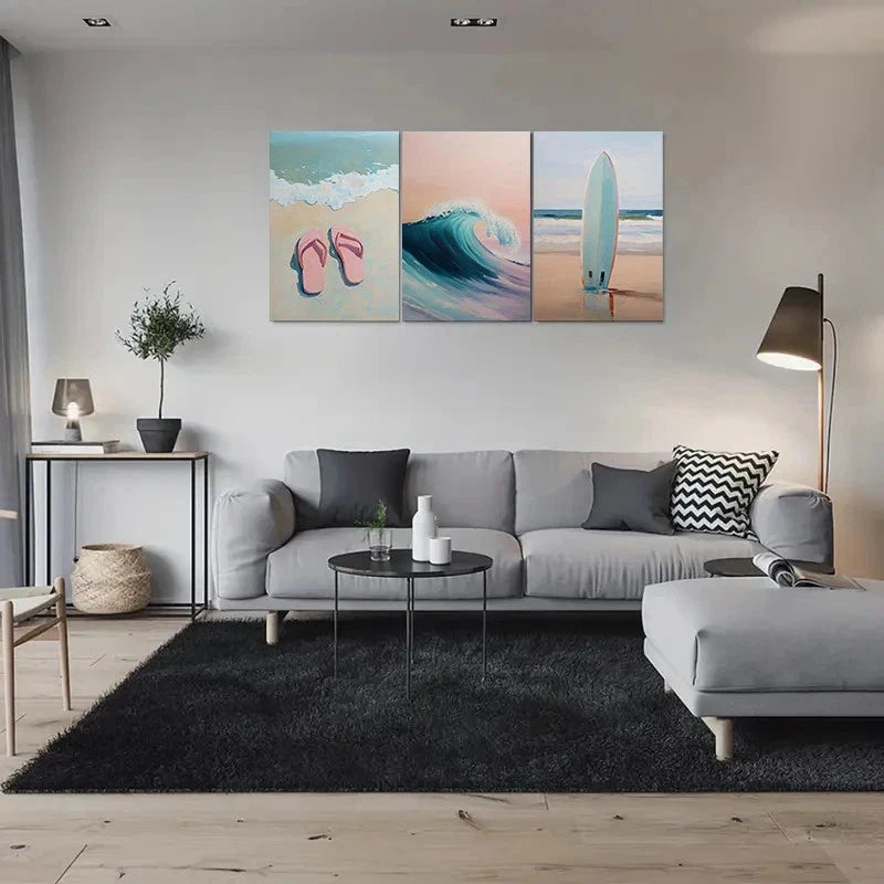 3pcs Beach Themed Ocean Waves Metal Print Ready to Hang Art - Bella Home Decor