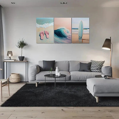3pcs Beach Themed Ocean Waves Metal Print Ready to Hang Art - Bella Home Decor
