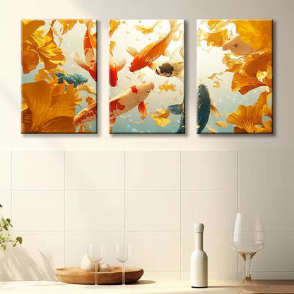 3pcs Painted koi carp Illustration Wall Art Set Canvas Framed 50x70cm - High Quality Print 100% Australian Made Wall Canvas Ready to Hang