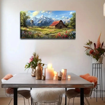 Rustic Red-Rooftop Barn Horse Wall Art Canvas Office Home Room Framed 120x60cm - Bella Home Decor