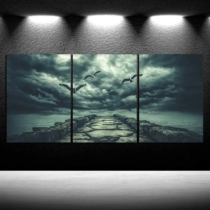 3pcs The Dock Under the Wind and Rain Metal Print Ready to Hang Art - Bella Home Decor