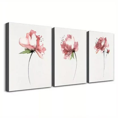 3pcs Watercolor Style Peony Shabby Chic Flowers Canvas Unframed - High Quality Print 100% Australian Made Wall Canvas