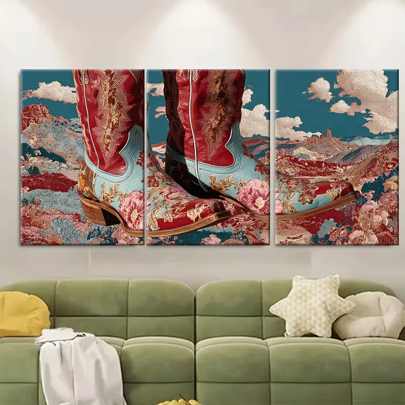 3pcs Retro Western Cowgirl Metal Print Ready to Hang Art