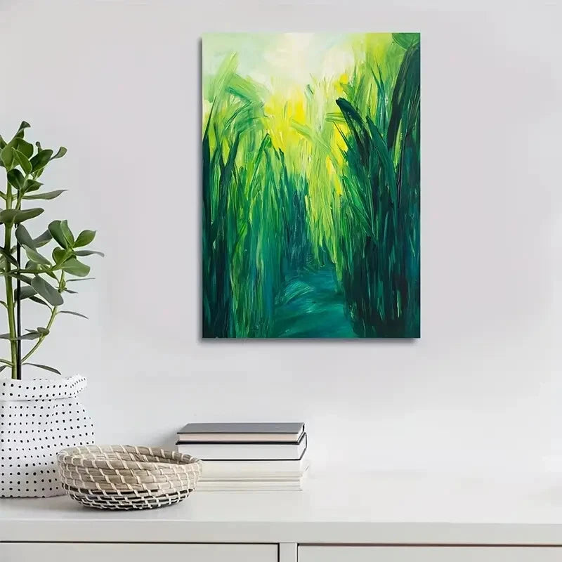 Beautiful Green Sugarcane Meadow Painting 40x60cm Metal Print Ready to Hang - Bella Home Decor