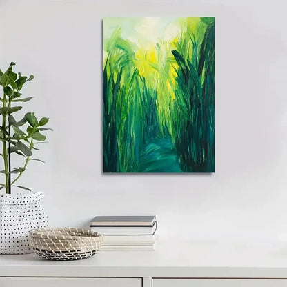 Beautiful Green Sugarcane Meadow Painting 40x60cm Metal Print Ready to Hang - Bella Home Decor