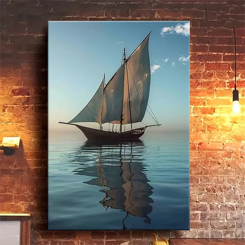 Sailboat Reflection Oil Painting 60x90cm Metal Print Ready to Hang