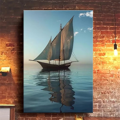 Sailboat Reflection Oil Painting 60x90cm Metal Print Ready to Hang