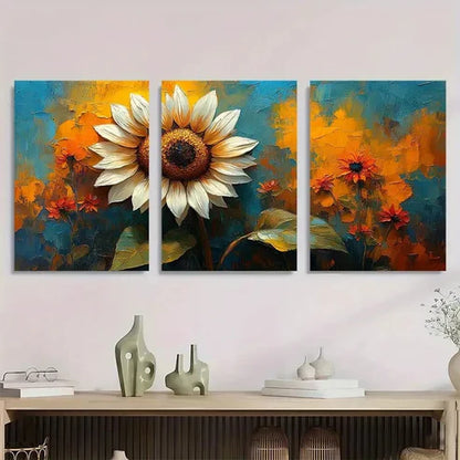 3pcs White Sunflower Vibrant Floral Wall Art Set Canvas Unframed - High Quality Print 100% Australian Made Wall Canvas