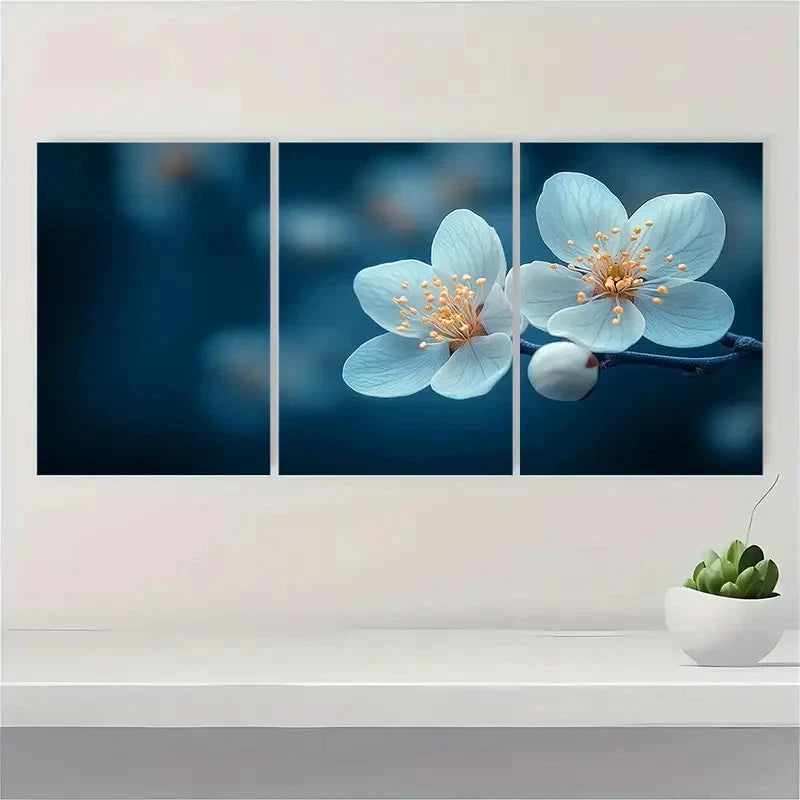 3pcs  Vintage Elegant White Blossoms  EB  Wall Art Set Canvas Framed 50x70cm - High Quality Print 100% Australian Made Wall Canvas Ready to Hang - Bella Home Decor