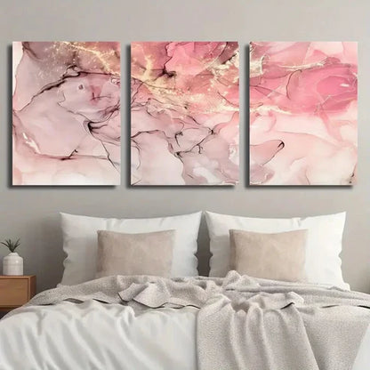 3pcs Abstract Pink and Golden Texture  Wall Art Set Canvas Unframed - High Quality Print 100% Australian Made Wall Canvas - Bella Home Decor
