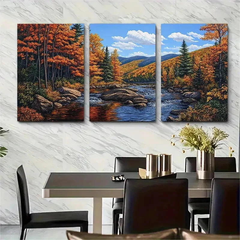 3pcs Catskill Mountains Serene Autumn Print Ready to Hang Art - Bella Home Decor