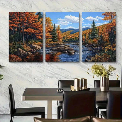 3pcs Catskill Mountains Serene Autumn Print Ready to Hang Art - Bella Home Decor