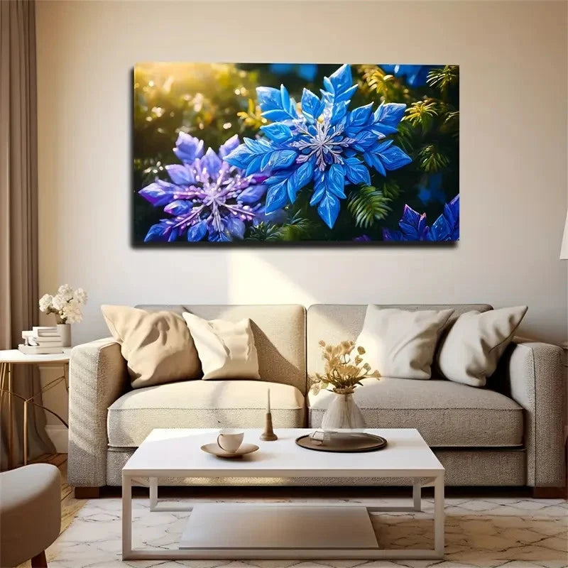 Vibrant Blue Flower Wall Art Canvas Office Home Room Framed 120x60cm
