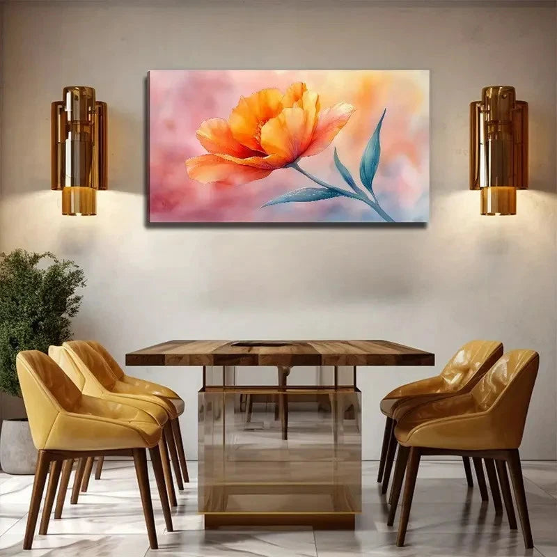 Vibrant Orange Poppy Nature Wall Art Canvas Office Home Room Framed 120x60cm