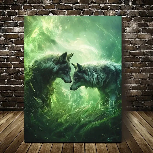 Beautiful Surreal Wolf Meadow Painting Painting 40x60cm Metal Print Ready to Hang - Bella Home Decor