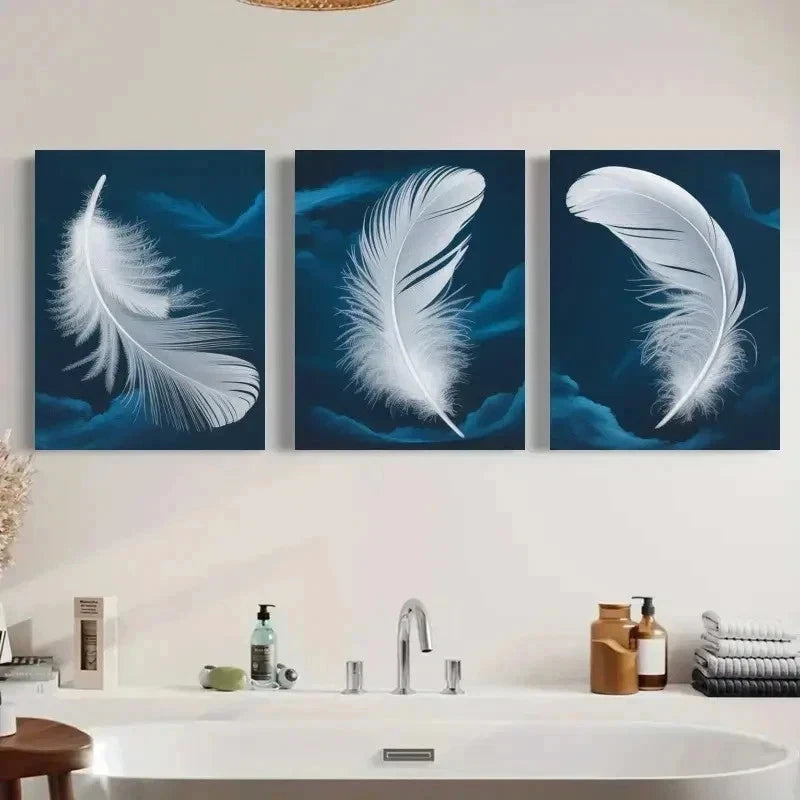3pcs White Feather Canvas Wall Art Set Canvas Framed 40x60cm - High Quality Print 100% Australian Made Wall Canvas Ready to Hang - Bella Home Decor