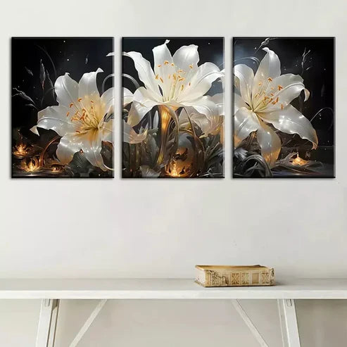 3pcs Modern Light Luxury Golden Floral Wall Art Canvas Unframed - High Quality Print 100% Australian Made Wall Canvas