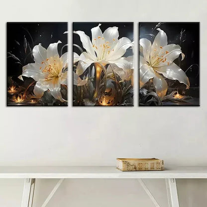 3pcs Modern Light Luxury Golden Floral Wall Art Canvas Unframed - High Quality Print 100% Australian Made Wall Canvas